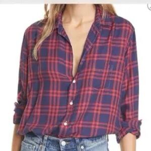 Frank & Eileen Navy and Red Plaid Button-Down Shirt Sz S